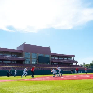 Baseball players practicing on the field