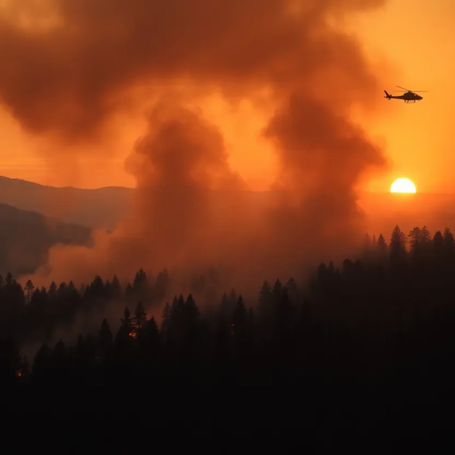 Wildfire engulfing Carolina Forest with smoke and firefighters in action