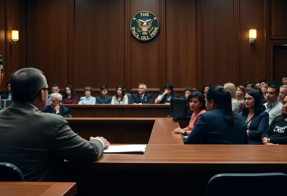 Courtroom scene during hate crime trial