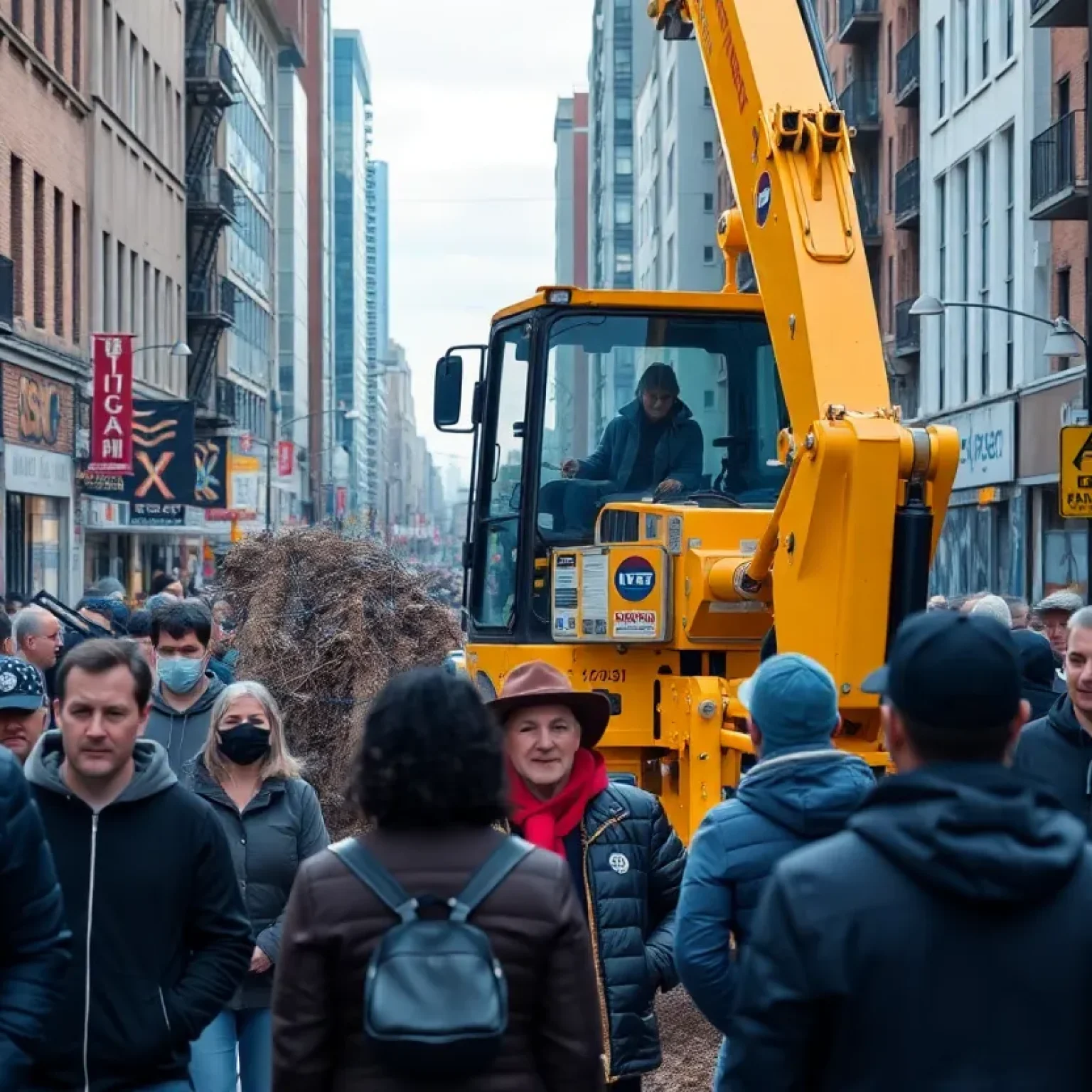 Construction workers removing the Black Lives Matter mural amidst community reactions