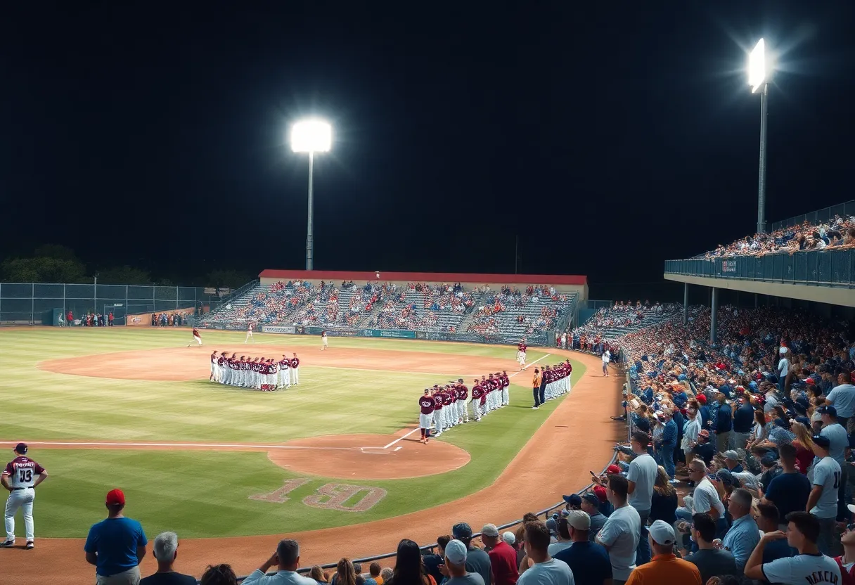 Florence High School baseball teams playing a game with enthusiastic fans