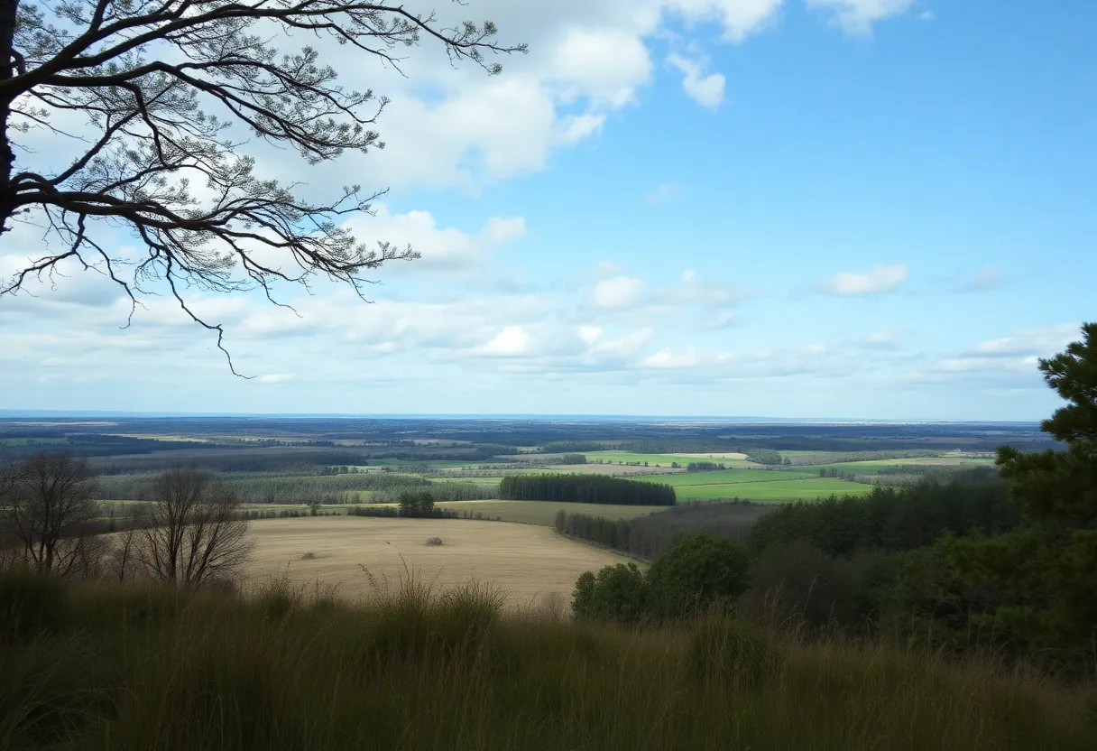 Landscape of family land involved in legal dispute.