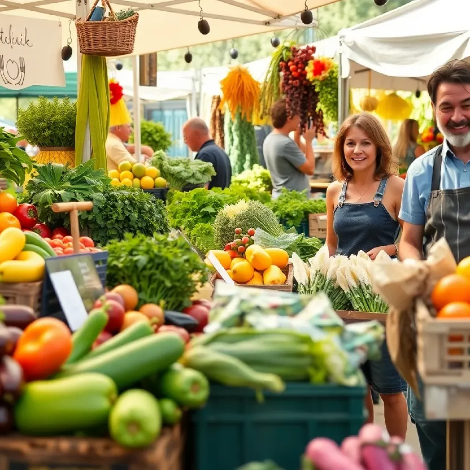 A lively scene at the Florence Farmers Market showcasing local produce and community engagement.