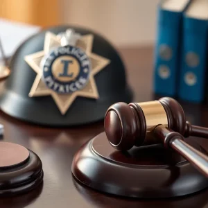 Police badge and gavel symbolizing the justice system