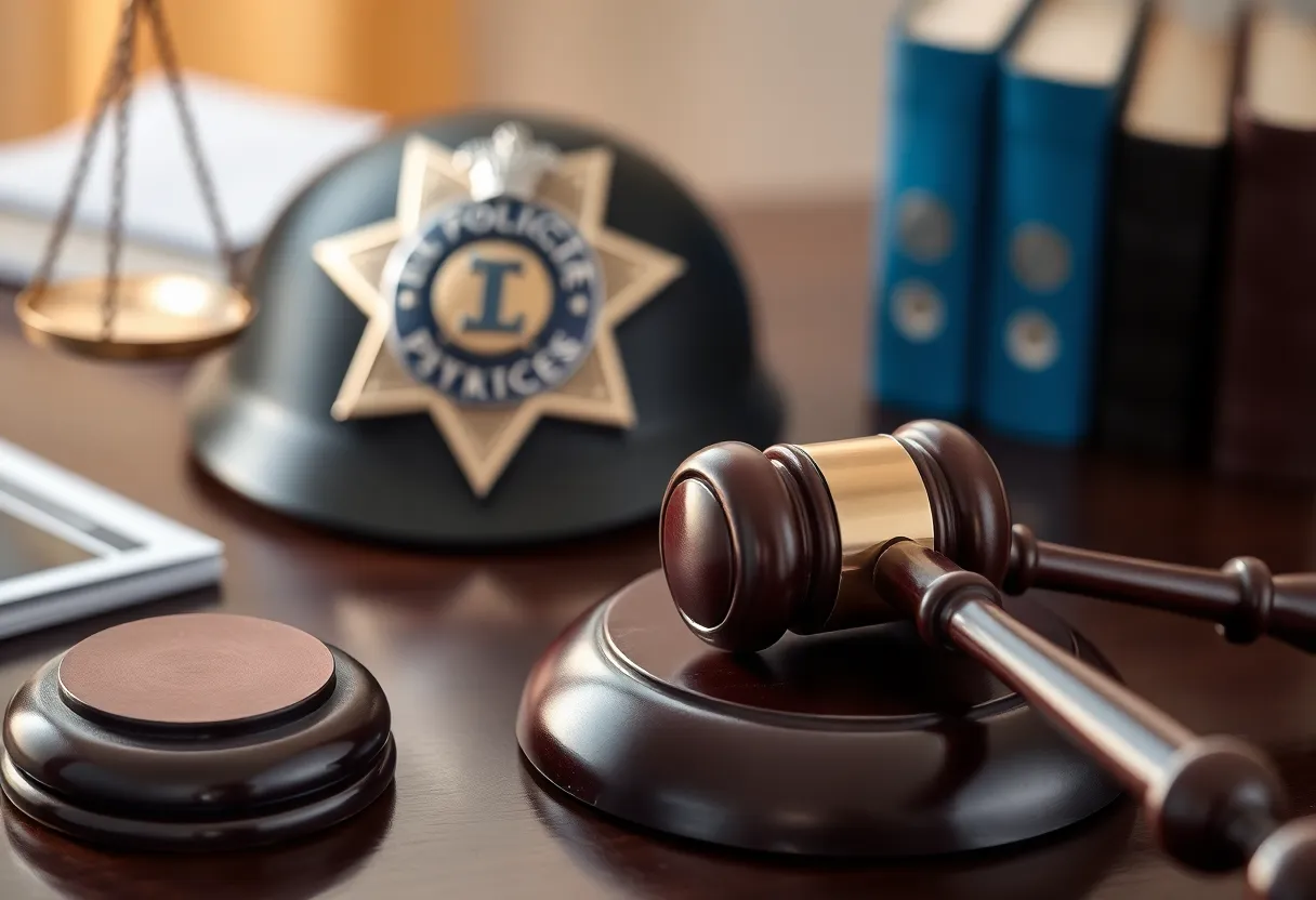 Police badge and gavel symbolizing the justice system