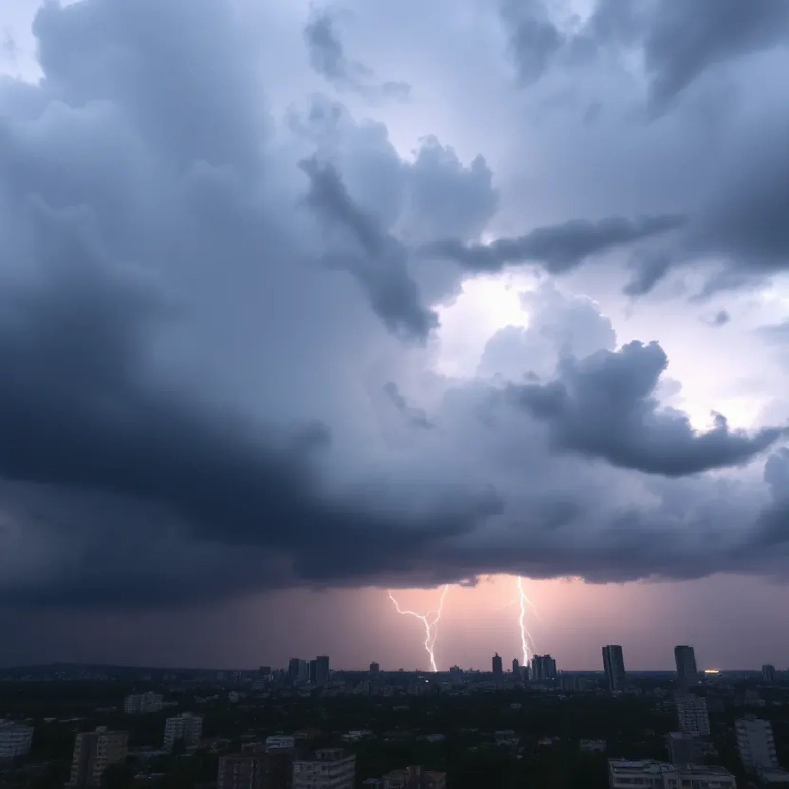 Dark clouds and swirling winds from a massive storm system