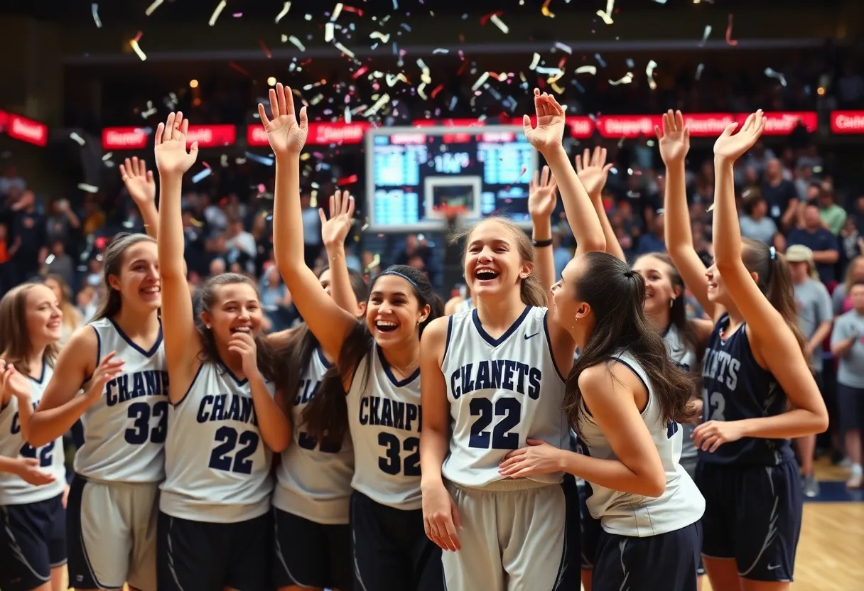 North Augusta girls basketball team celebrating their championship win