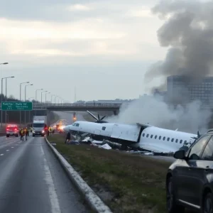 Emergency responders at a plane crash site in Tennessee