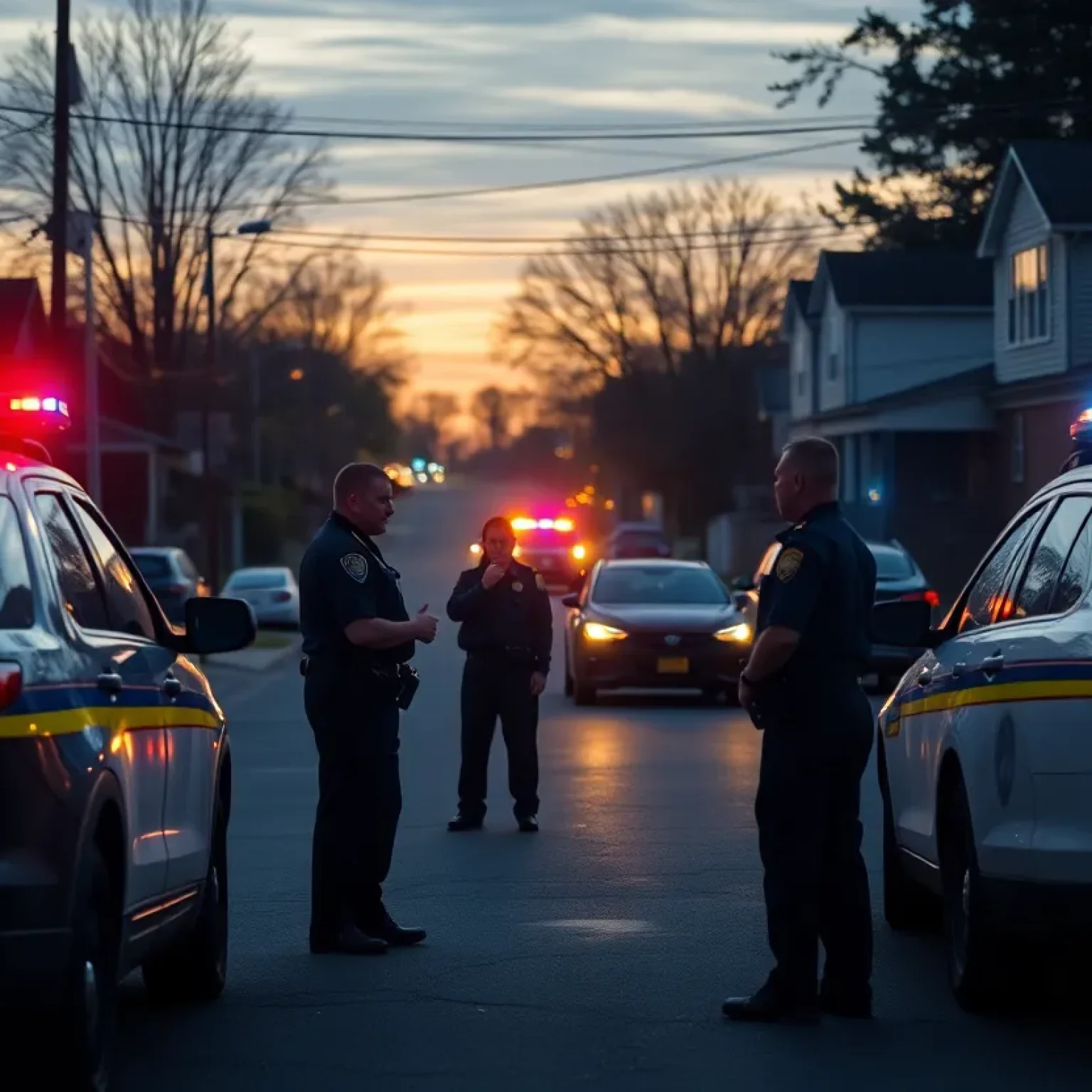 Police vehicles on a quiet suburban street in Florence County