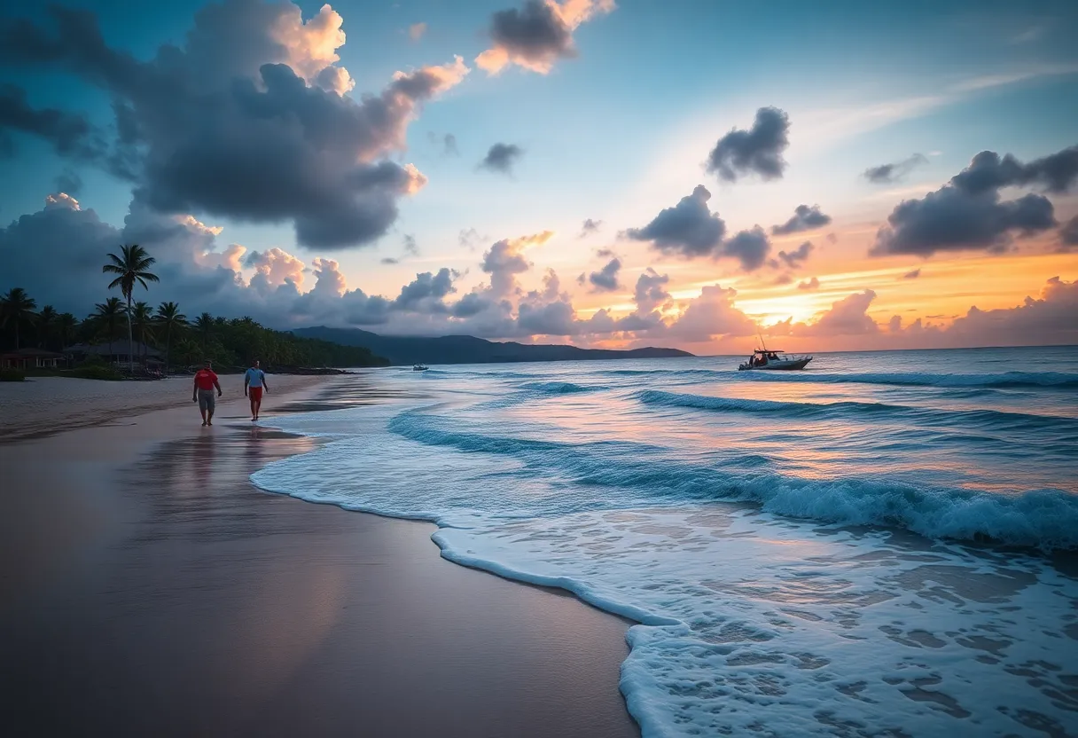 Search teams at a Punta Cana beach during sunset