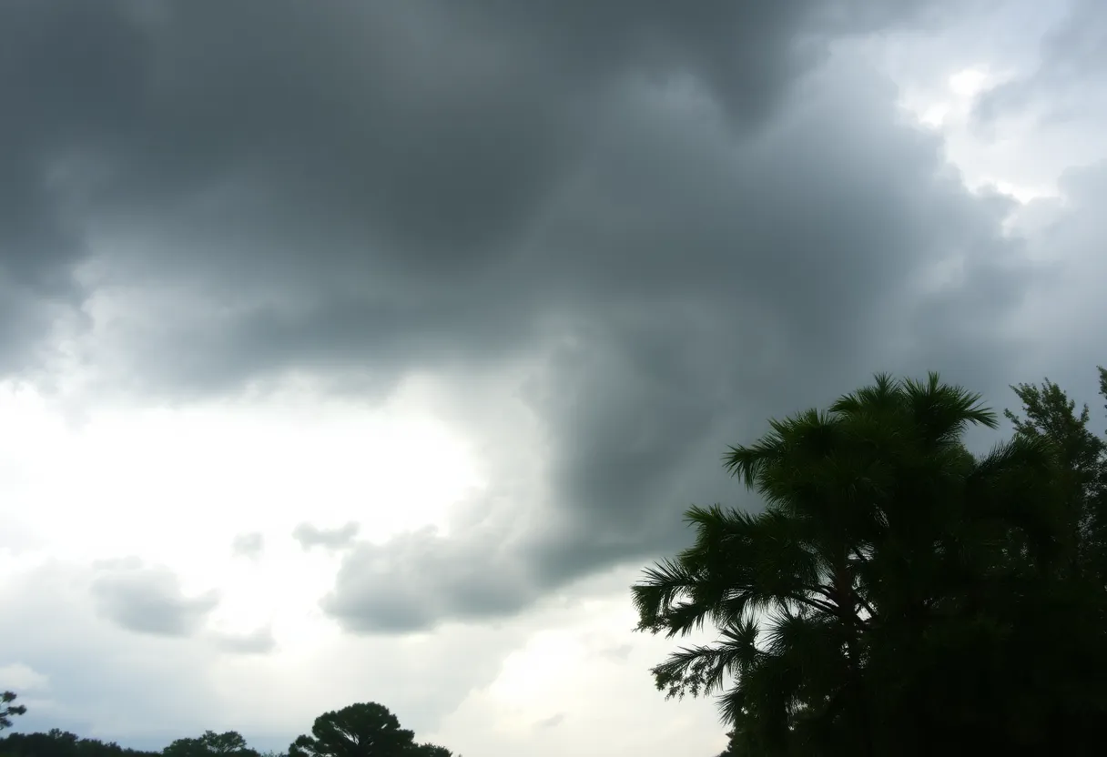 Dark clouds and heavy rain in South Carolina signifying severe weather.