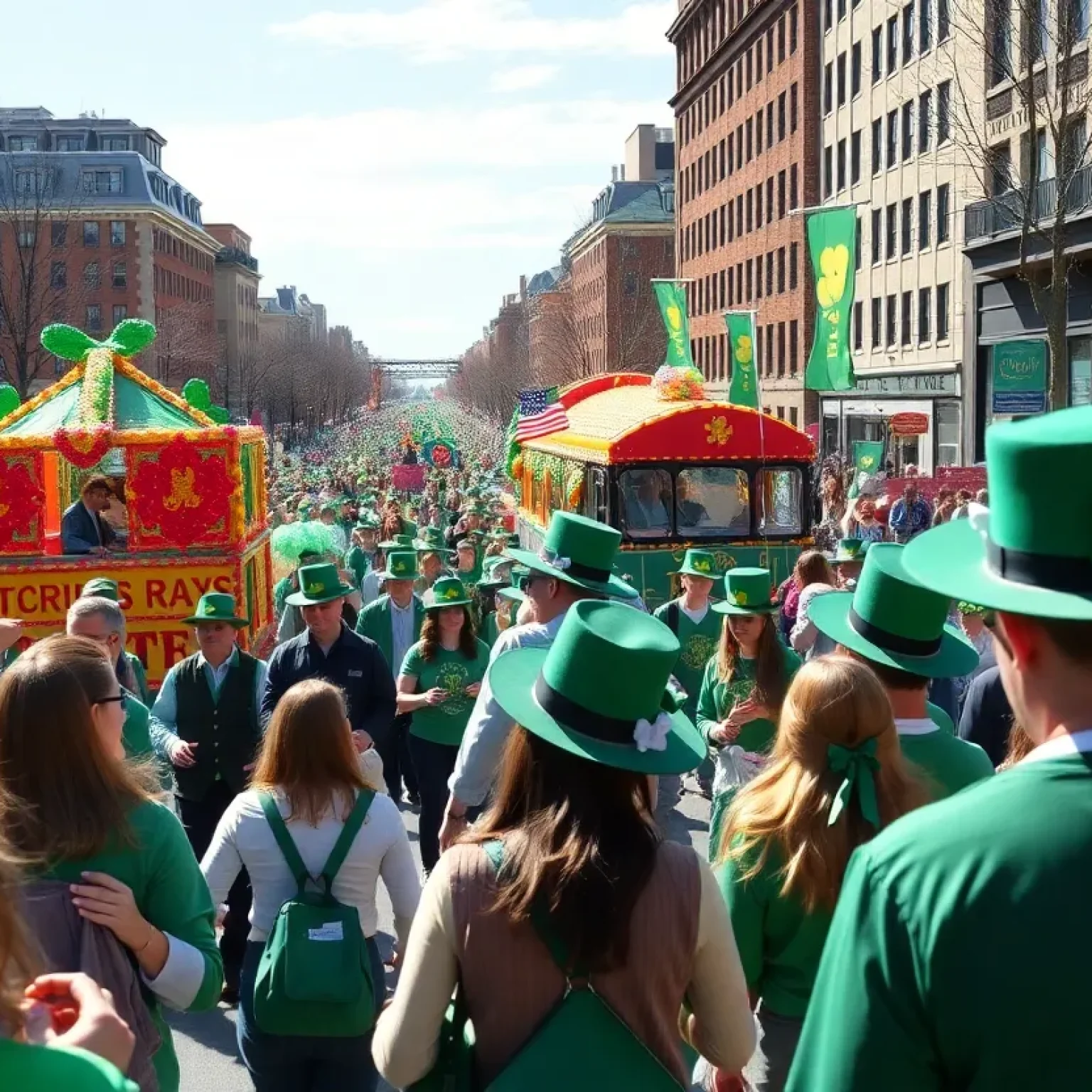 Crowd celebrating at the South Boston St. Patrick's Day Parade