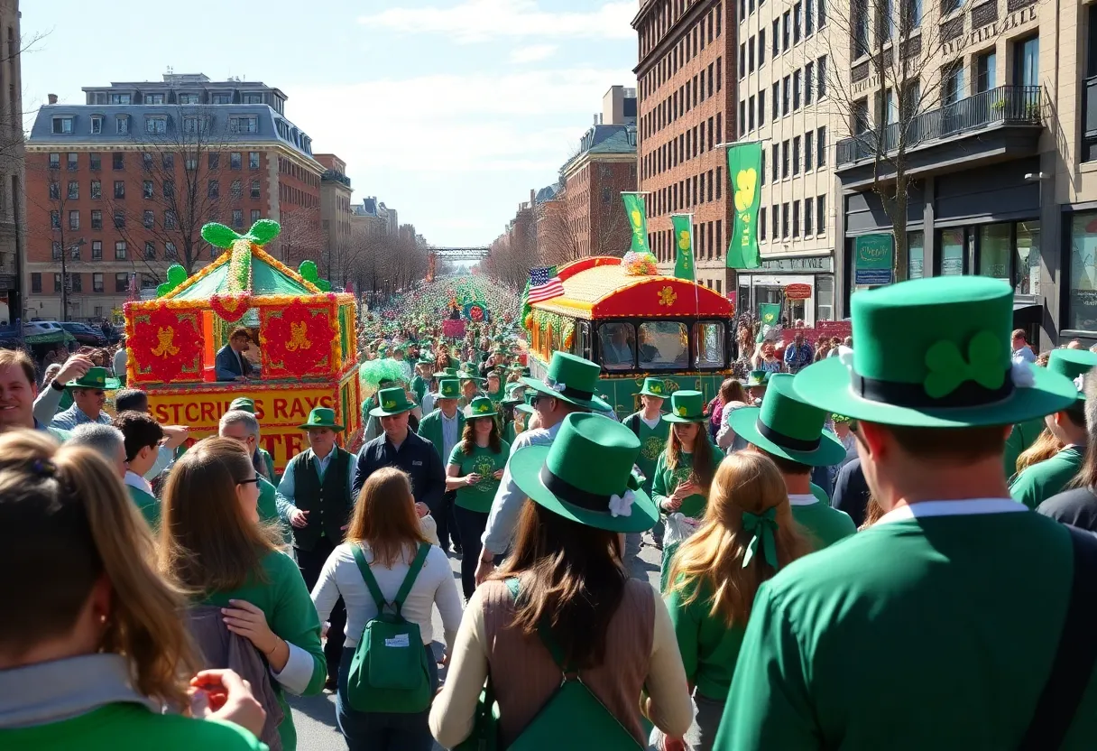 Crowd celebrating at the South Boston St. Patrick's Day Parade