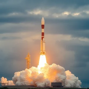 SpaceX Starship rocket launching into the sky