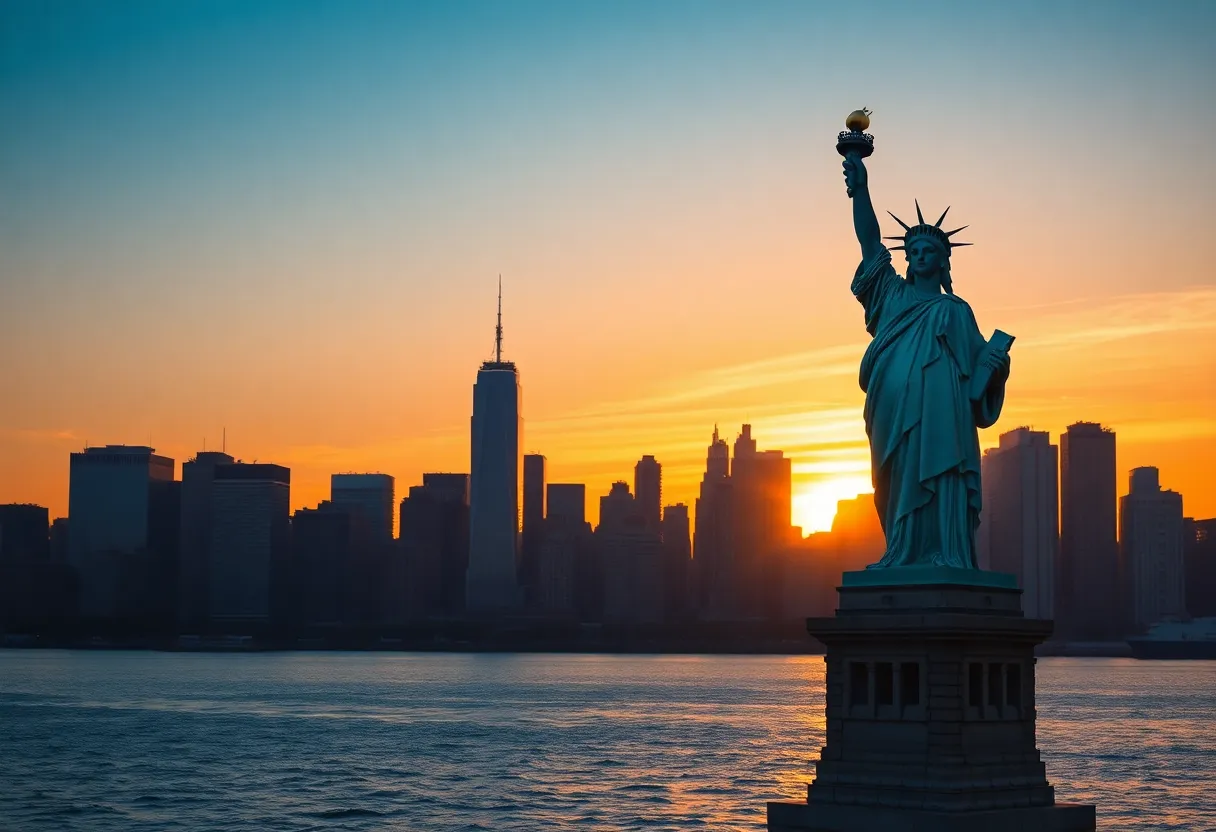 Statue of Liberty with New York skyline