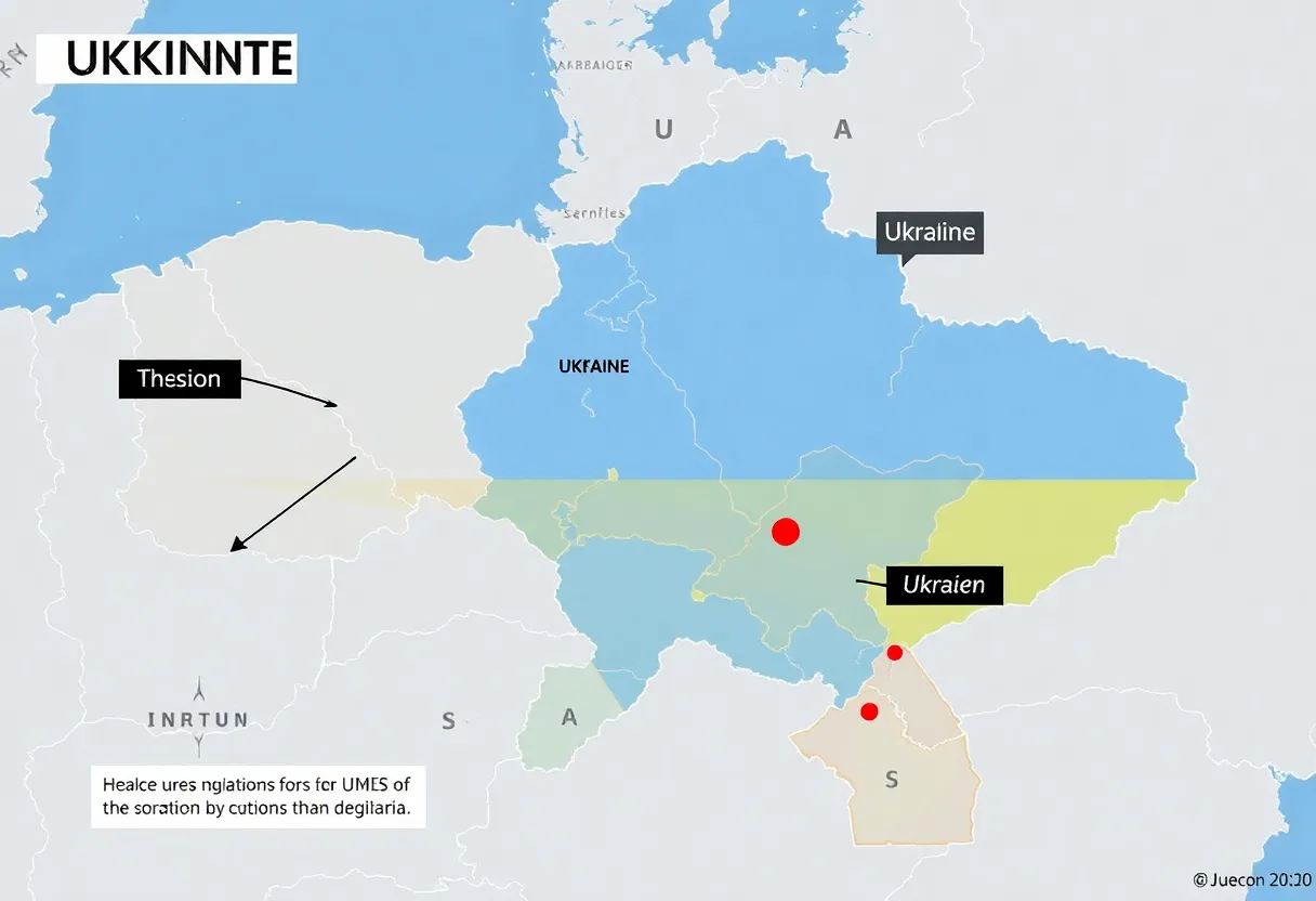 Map of Ukraine showing conflict areas and proposed ceasefire zones